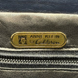Anne Klein Women’s Dark Blue Leather Soft Woven Detail Logo Tag Shoulder Bag