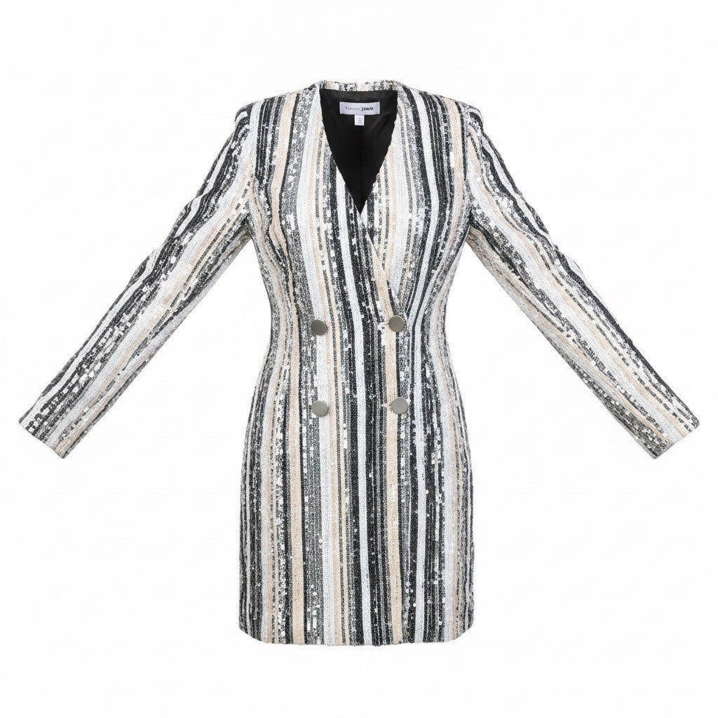 Fashion Nova Womens Multicolor Polyester Striped Sequin Blazer Dress Size S