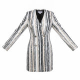 Fashion Nova Womens Multicolor Polyester Striped Sequin Blazer Dress Size S