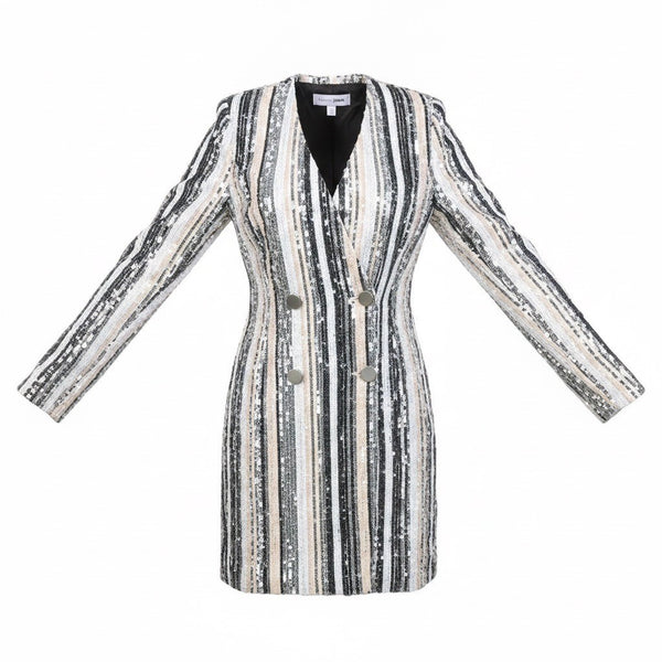 Fashion Nova Womens Multicolor Polyester Striped Sequin Blazer Dress Size S