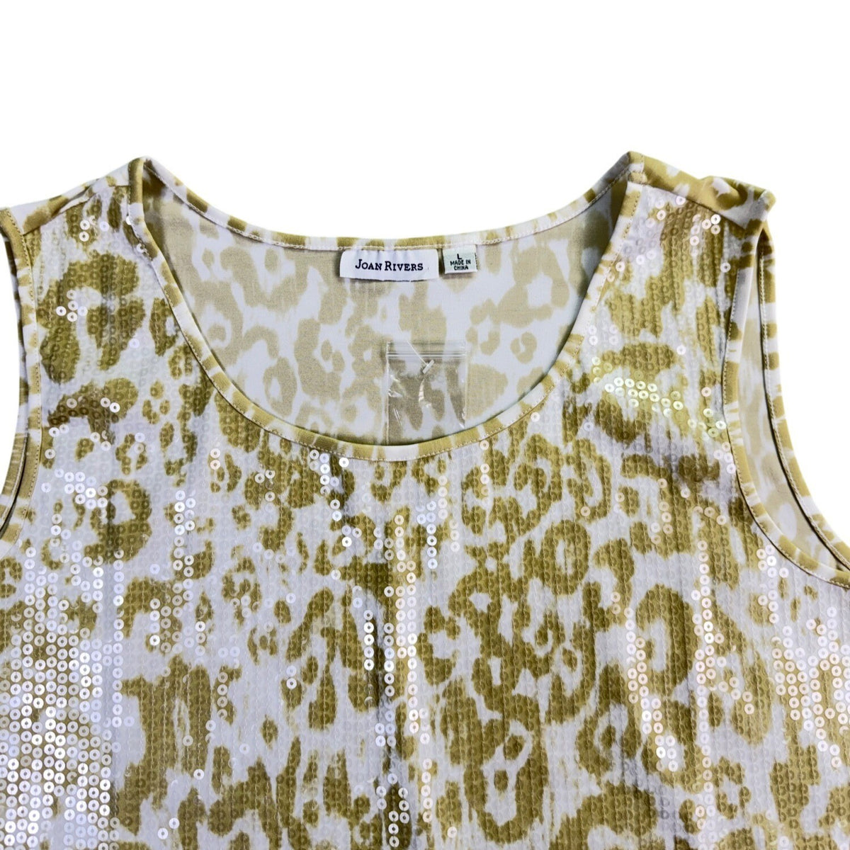 Joan Rivers Womens Beige & White Leopard Print & Sequin Sleeveless Top Size L