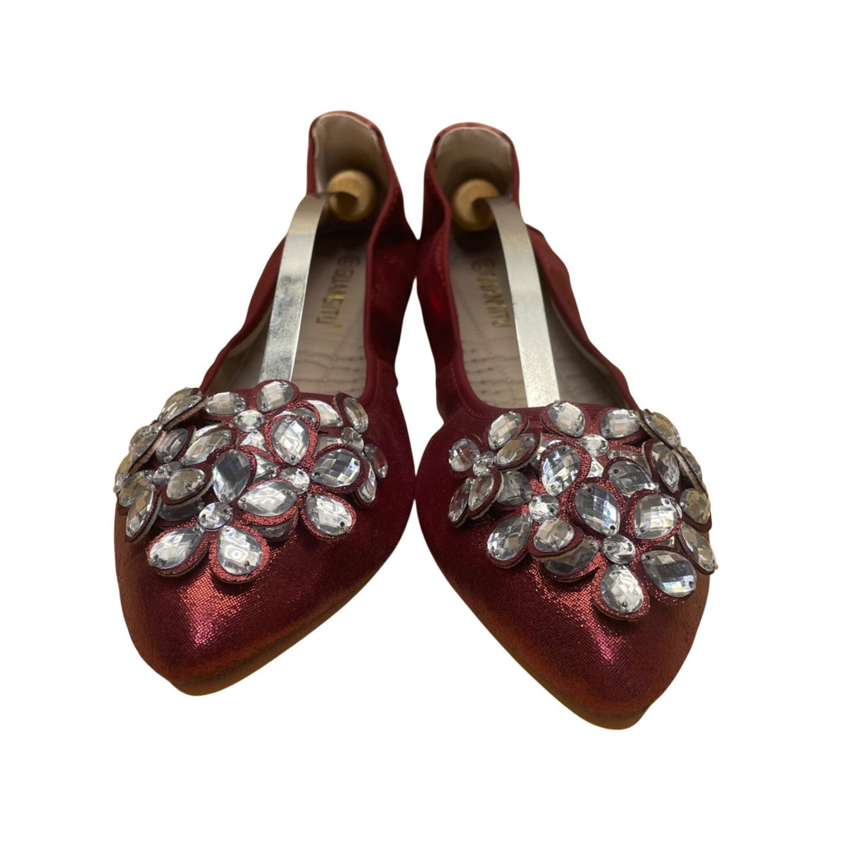 Guansitu Women’s Red Satin Bejeweled Toe Accent Foldable Ballet Flats Size 44
