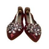 Guansitu Women’s Red Satin Bejeweled Toe Accent Foldable Ballet Flats Size 44