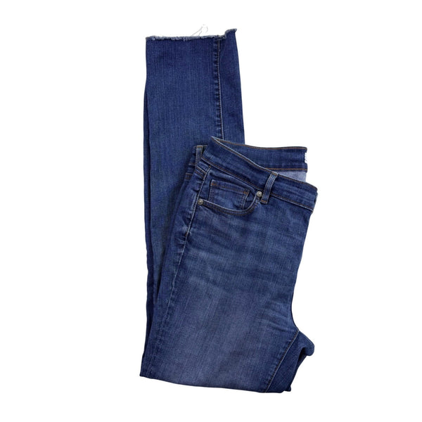 Ann Taylor Loft Womens Blue Denim Jeans Raw Hem Slim Straight Mid-Rise Size 30