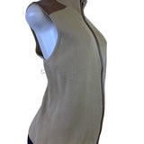 Lauren Ralph Lauren Womens Beige Sleeveless Vest With Faux Leather Trim Size XL