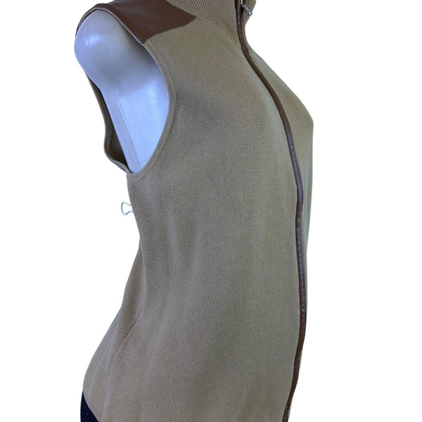 Lauren Ralph Lauren Womens Beige Sleeveless Vest With Faux Leather Trim Size XL