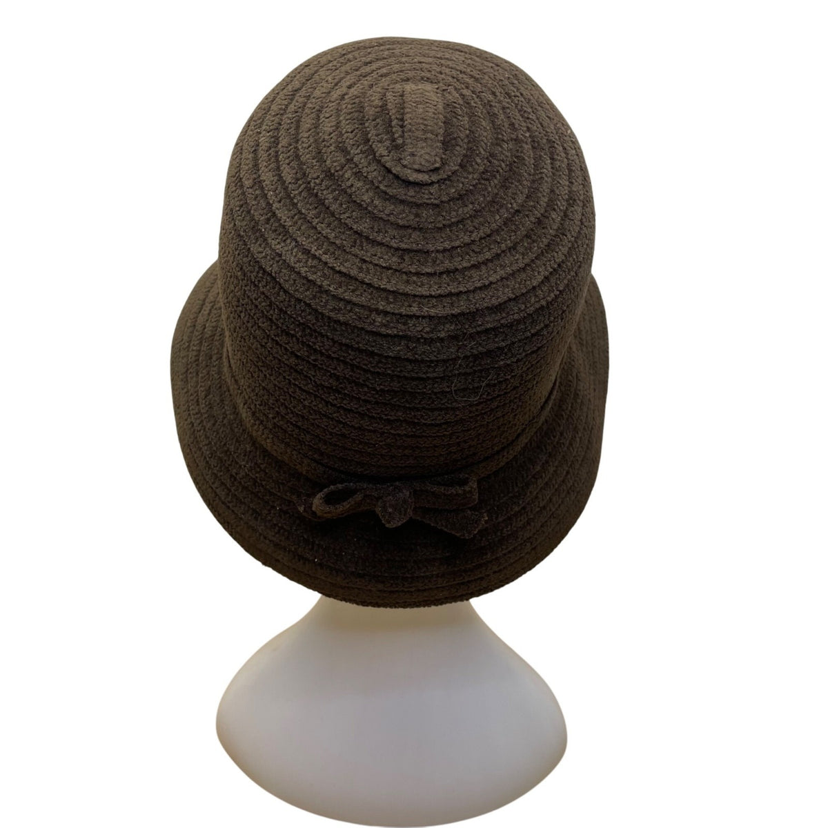 Charter Club Brown Fabric Bucket Hat Woven Texture Bow Accent