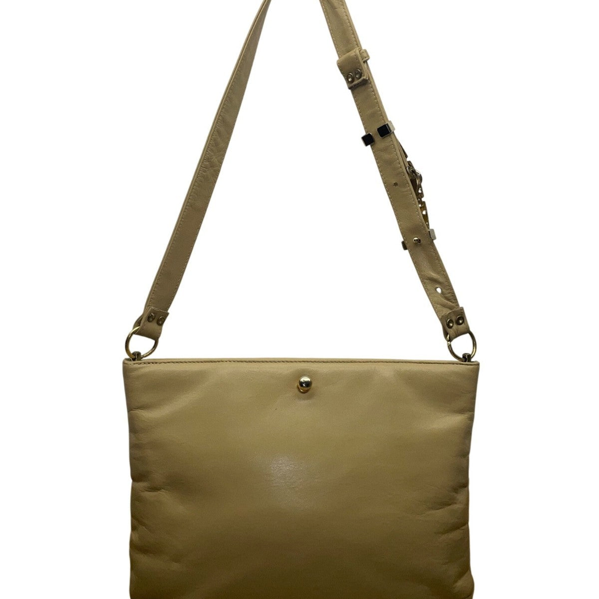 Vntg Ruth Saltz Women’s Beige Leather Gold Accent Adjustable Strap Shoulder Bag