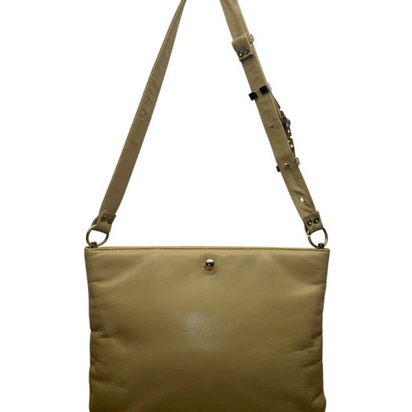 Vntg Ruth Saltz Women’s Beige Leather Gold Accent Adjustable Strap Shoulder Bag