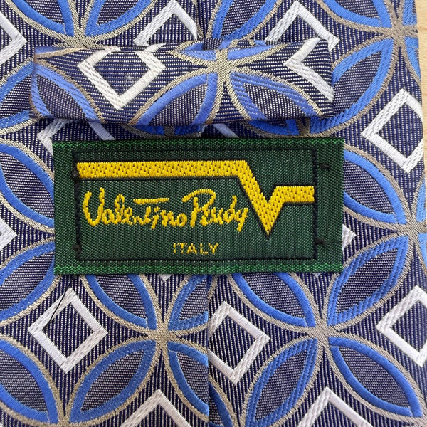 Valentino Rudy Mens Blue Microfiber Geometric Pattern Necktie Handcrafted Italy