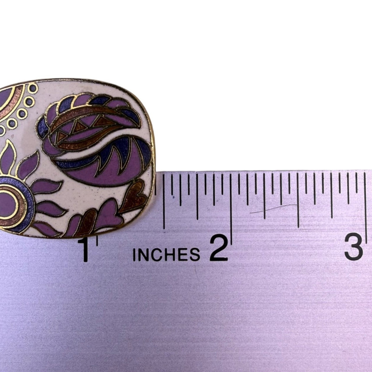 Giovanni Womens Gold Tone Cloisonné Brooch Vintage Floral & Paisley Motif Purple