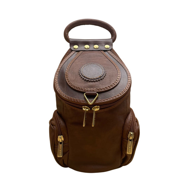 Giaccomo Men’s Brown Leather With Brass Zippers Crossbody Sling Backpack