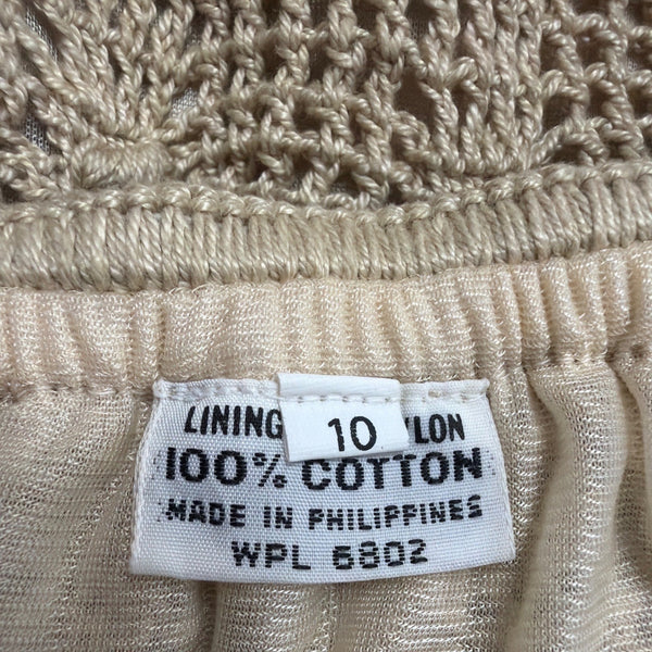 Crochet Beige Cotton Womens Skirt Lined Hand Wash Elastic Waist Philippine Sz 10