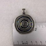 Silver Tone Magnetic Reversible Pendant Jewelry Multi-Color Glass Bead Circular