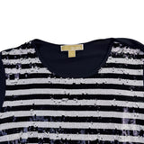 Michael Kors Womens Navy Sequin Striped Cotton & Modal Long Sleeve Top Size L