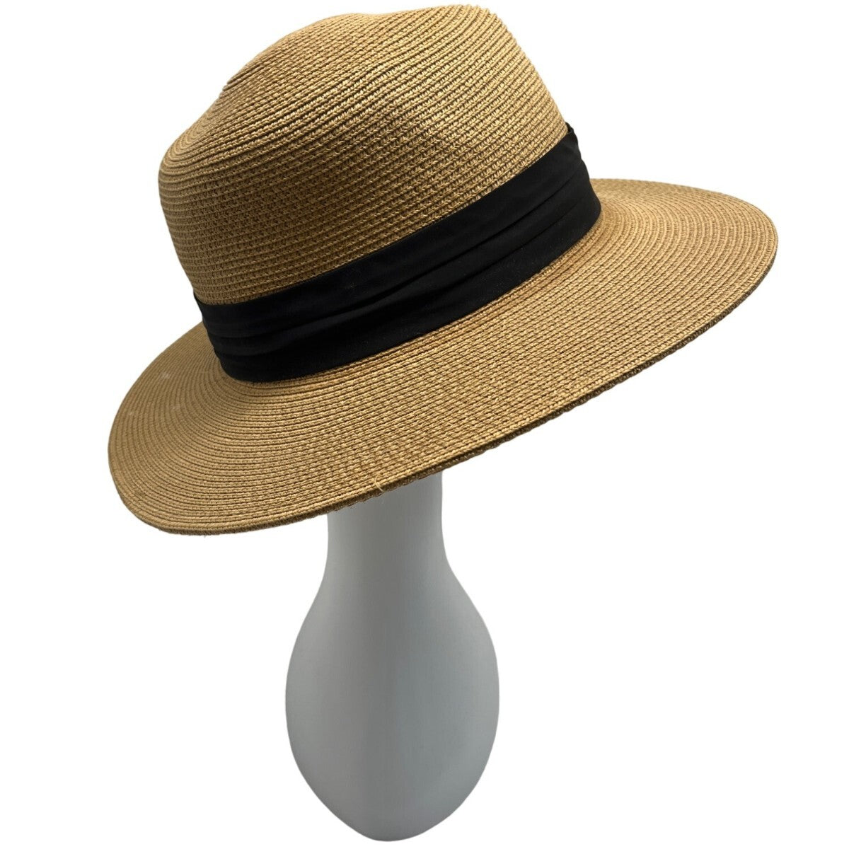 Furtalk Wide Brim Straw Sun Hat With Black Ribbon Band Sz L