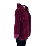 Soft Surroundings Women's Burgundy Faux Fur Hooded Jacket Full-Zip Pockets Sz SP