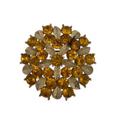 Sarah Coventry Gold Tone Womens Brooch Amber Rhinestones Floral Vintage
