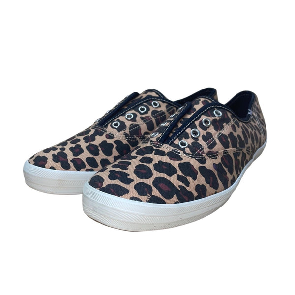Keds Women’s Brown Leopard Print Cushioned Slip-On Canvas Sneakers Size 10