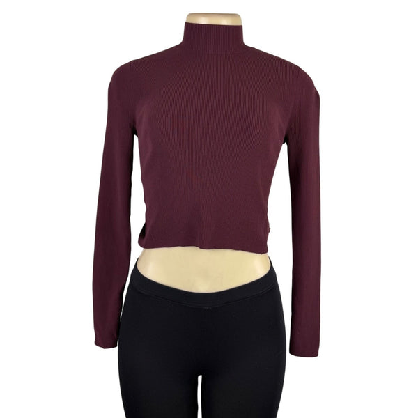 Lululemon Womens Burgundy Ribbed Long Sleeve Crop Top Open Back  Sz M