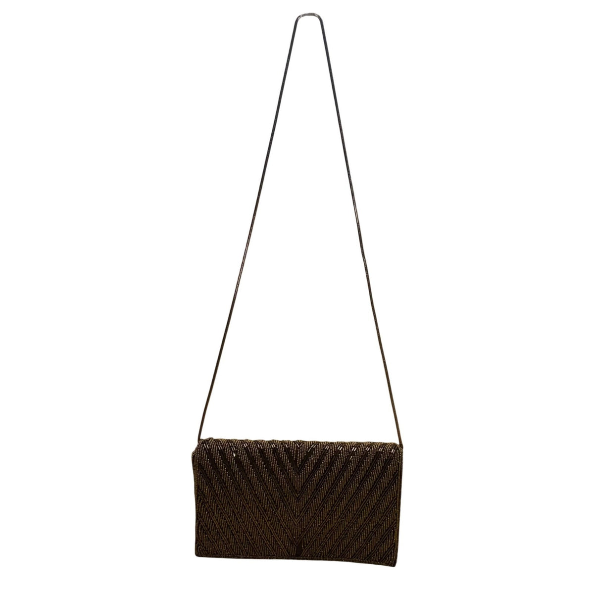 Handmade Women’s Brown & Copper Beaded Chevron Metal Strap Clutch Bag