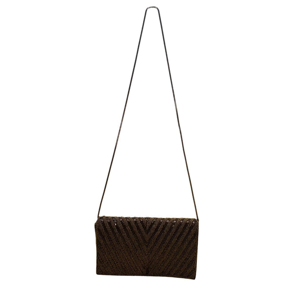 Handmade Women’s Brown & Copper Beaded Chevron Metal Strap Clutch Bag