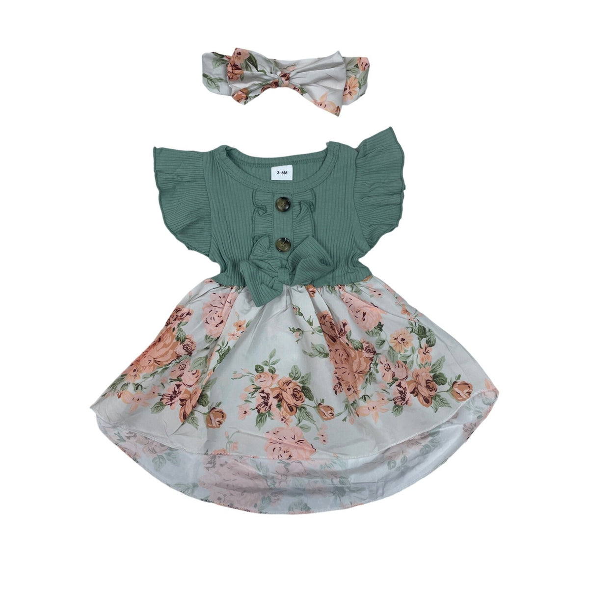 Shenzhen Toddler Girl's Green and Purple 3-Piece Florals Set Sz 3-6M