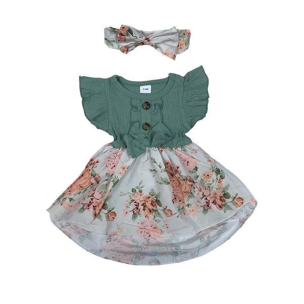 Shenzhen Toddler Girl's Green and Purple 3-Piece Florals Set Sz 3-6M