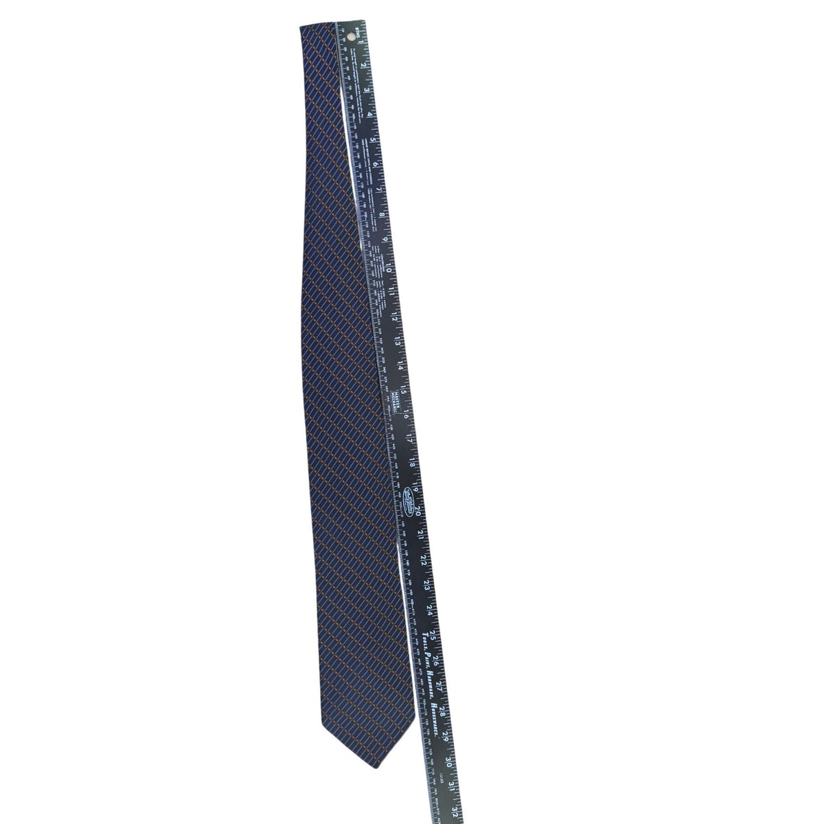 Ike Behar Mens Navy Silk Tie Geometric Plaid Design 59" Long Business Formal