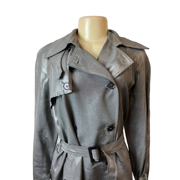Jones New York Women's Gray Double Breasted Trench Coat Sz M