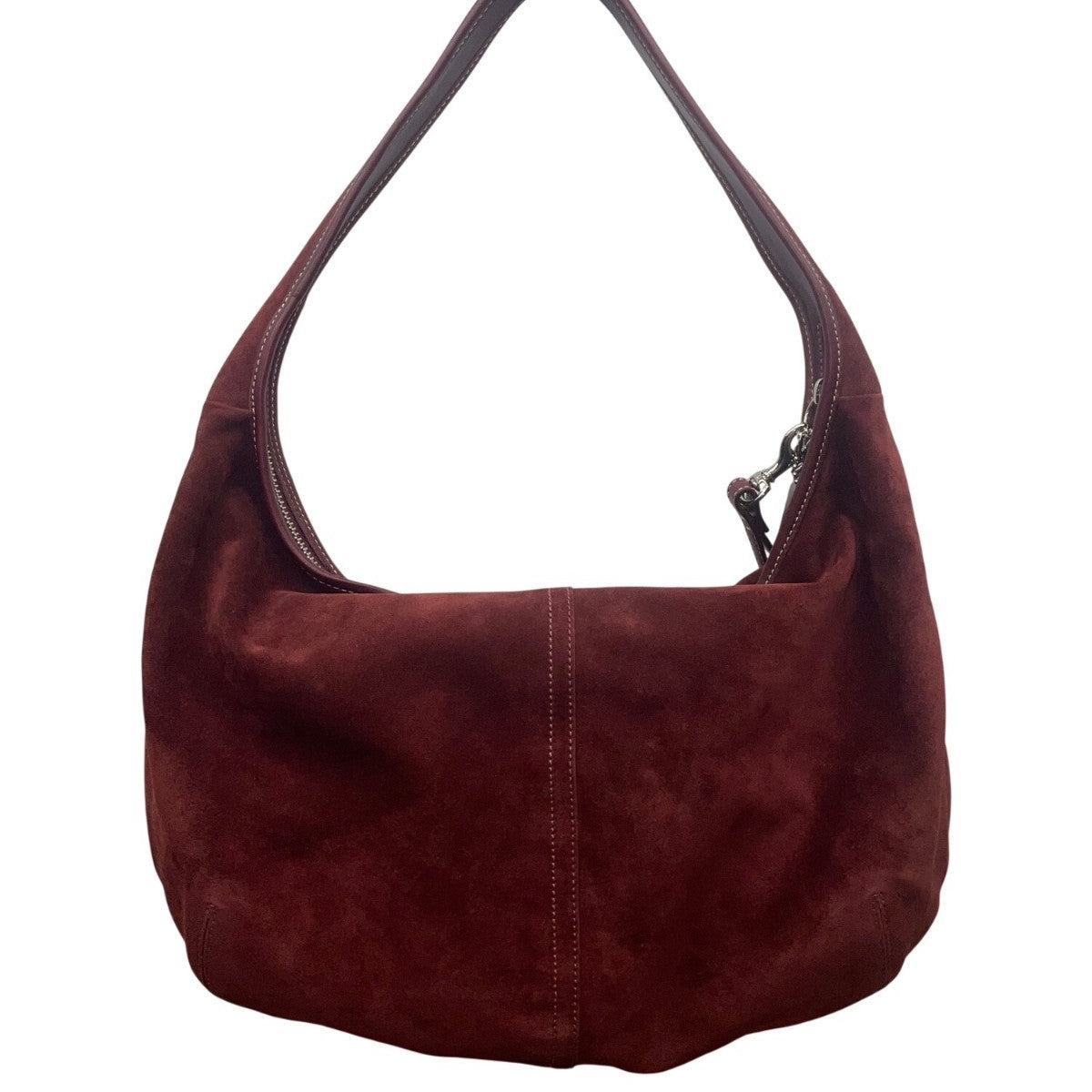 Coach Womens Burgundy Suede Hobo Bag Handcrafted Spacious Interior Zip Closure