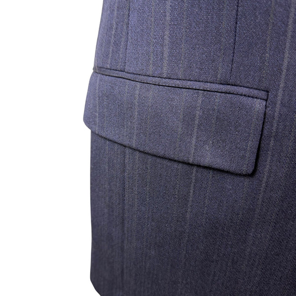 Christian Mens Navy Virgin Wool Pinstripe Suit Jacket & Pants Two Piece Set