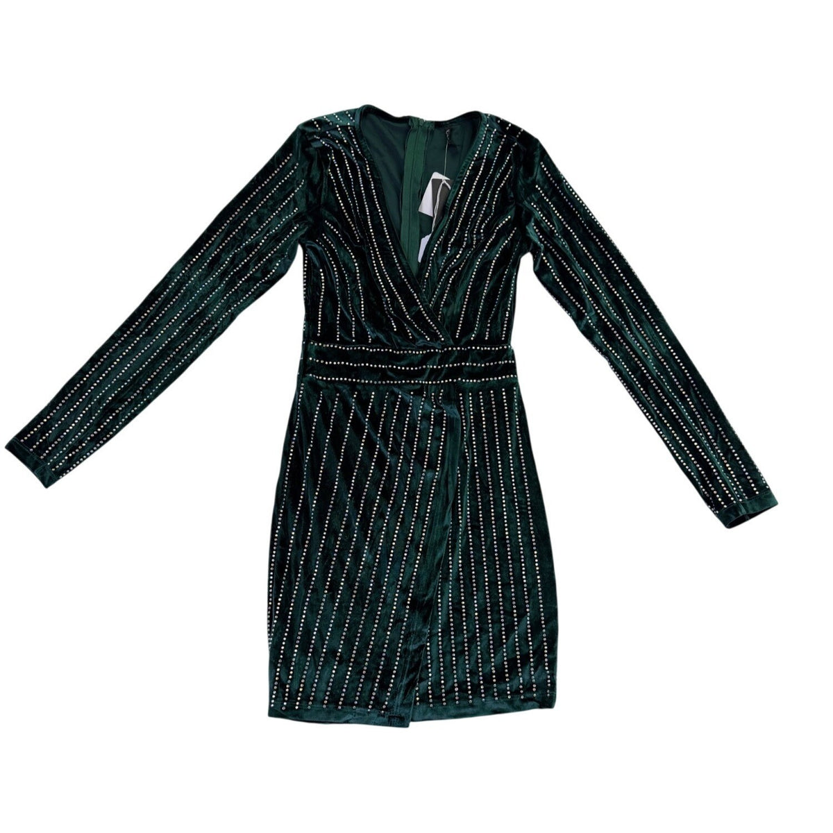 Kikiriki Womens Green Sequin Wrap Dress Long Sleeve V Neck Sparkle Sz M