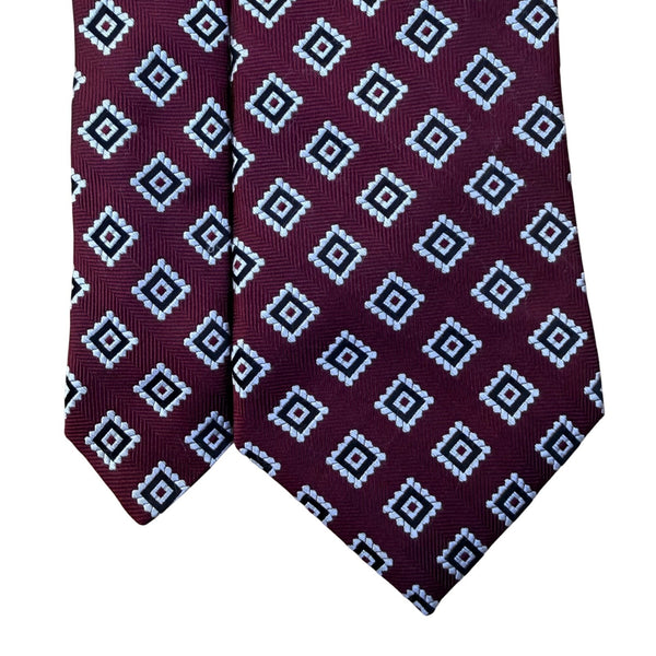 Nordstrom Mens Burgundy 100% Silk Tie With Diamond Pattern