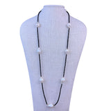 Long Necklace Of Baroque Pearls & Faceted Black Spinel Beads Handmade Elegant