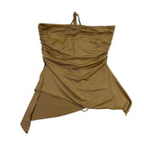 Edikted Womens Tan Polyester & Spandex Halter Top Ruched Asymmetrical Hem Size S