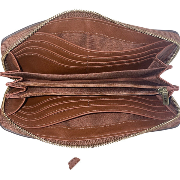 Fossil Brown Leather Zippered RFID Card Slots Coin Pocket Wristlet Wallet Size M