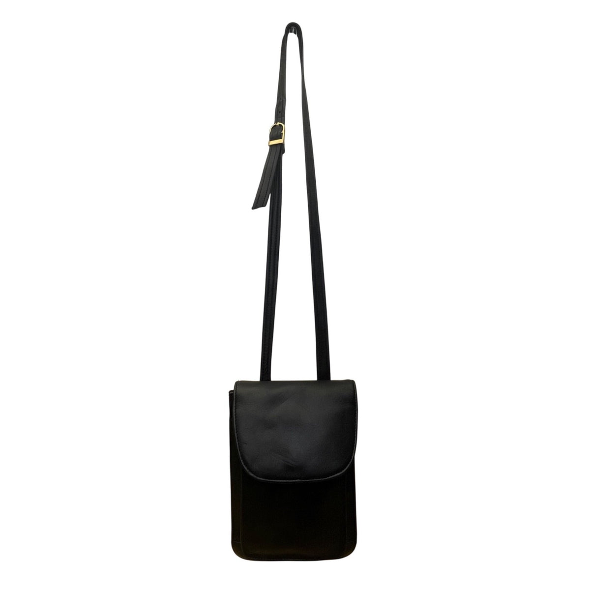 Tignanello Women’s Black Genuine Leather Adjustable Strap Gold Zip Crossbody Bag