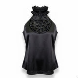 Blaque Label Womens Black Polyester Sleeveless Ruffle Halter Top Size L