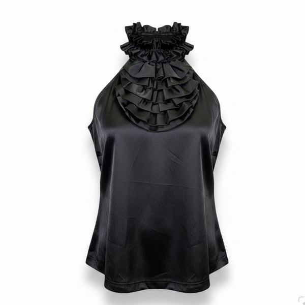 Blaque Label Womens Black Polyester Sleeveless Ruffle Halter Top Size L
