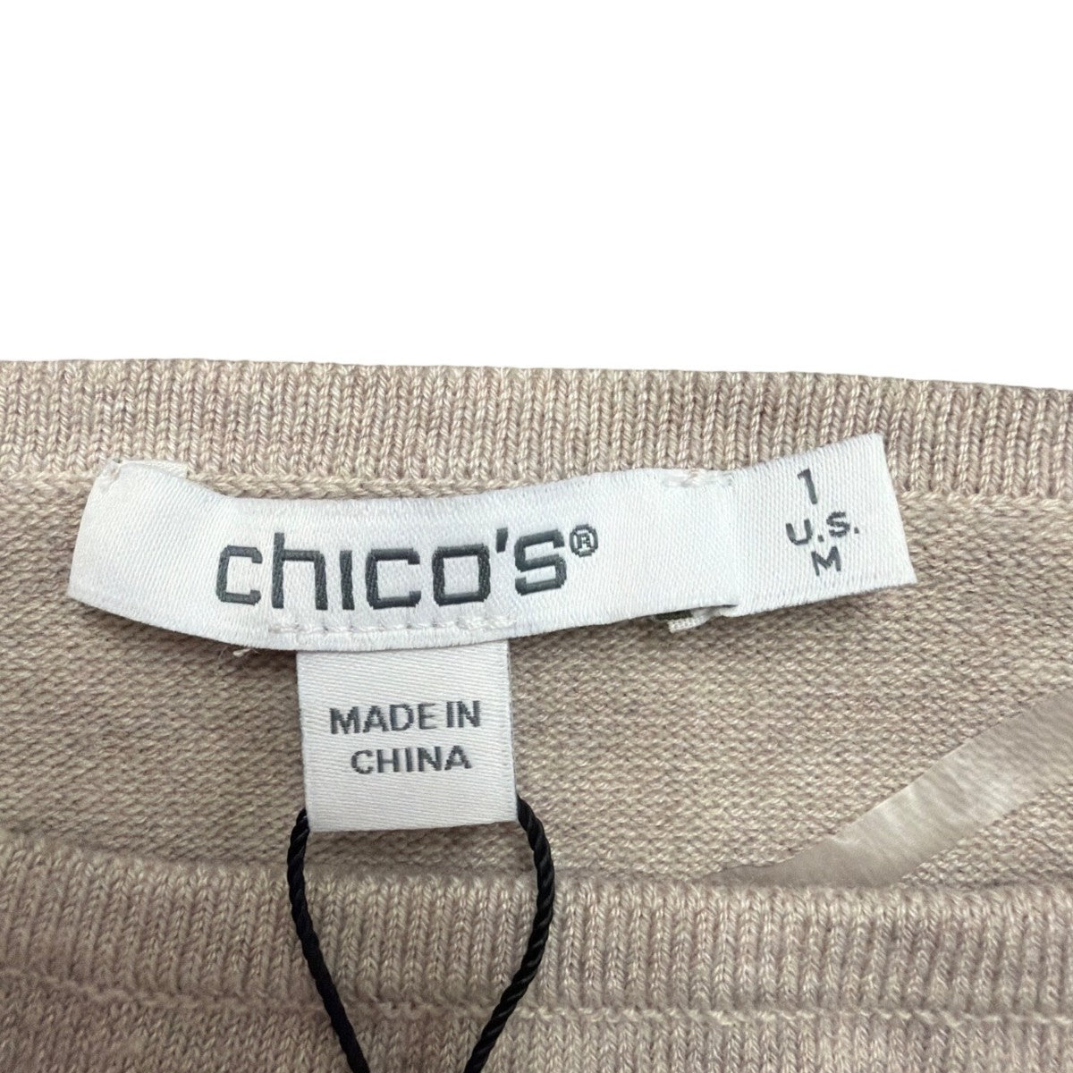 Chicos Womens Beige Embroidered Floral Design Knit Sweater Size M