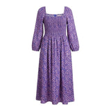 J. Crew Womens Blue Floral Smocked Long-Sleeve Midi Dress Viscose Size L