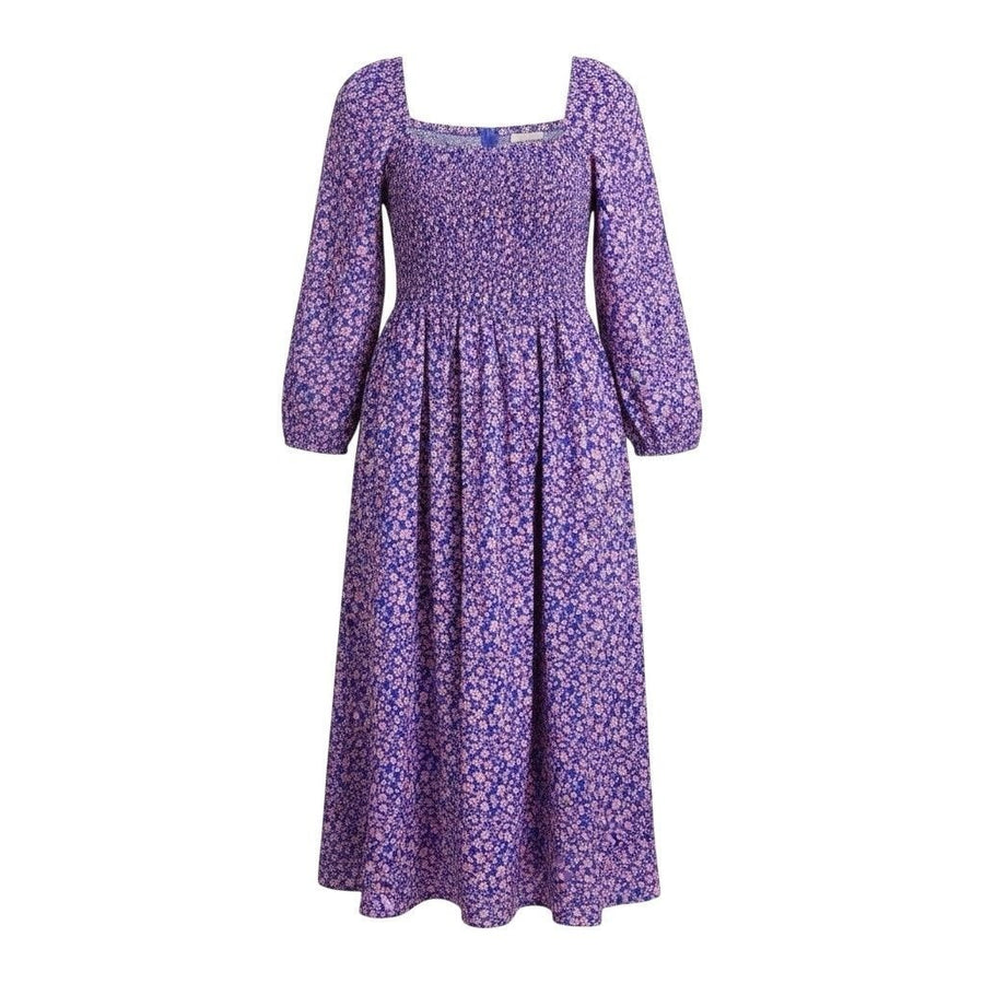 J. Crew Womens Blue Floral Smocked Long-Sleeve Midi Dress Viscose Size L