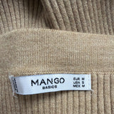 Mango Womens Beige Ribbed Knit Midi Skirt Stretch-Fit Size S