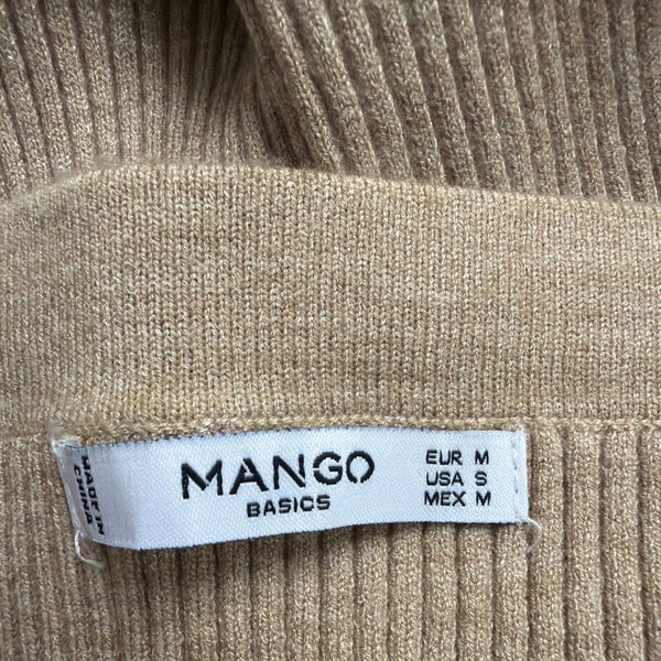 Mango Womens Beige Ribbed Knit Midi Skirt Stretch-Fit Size S