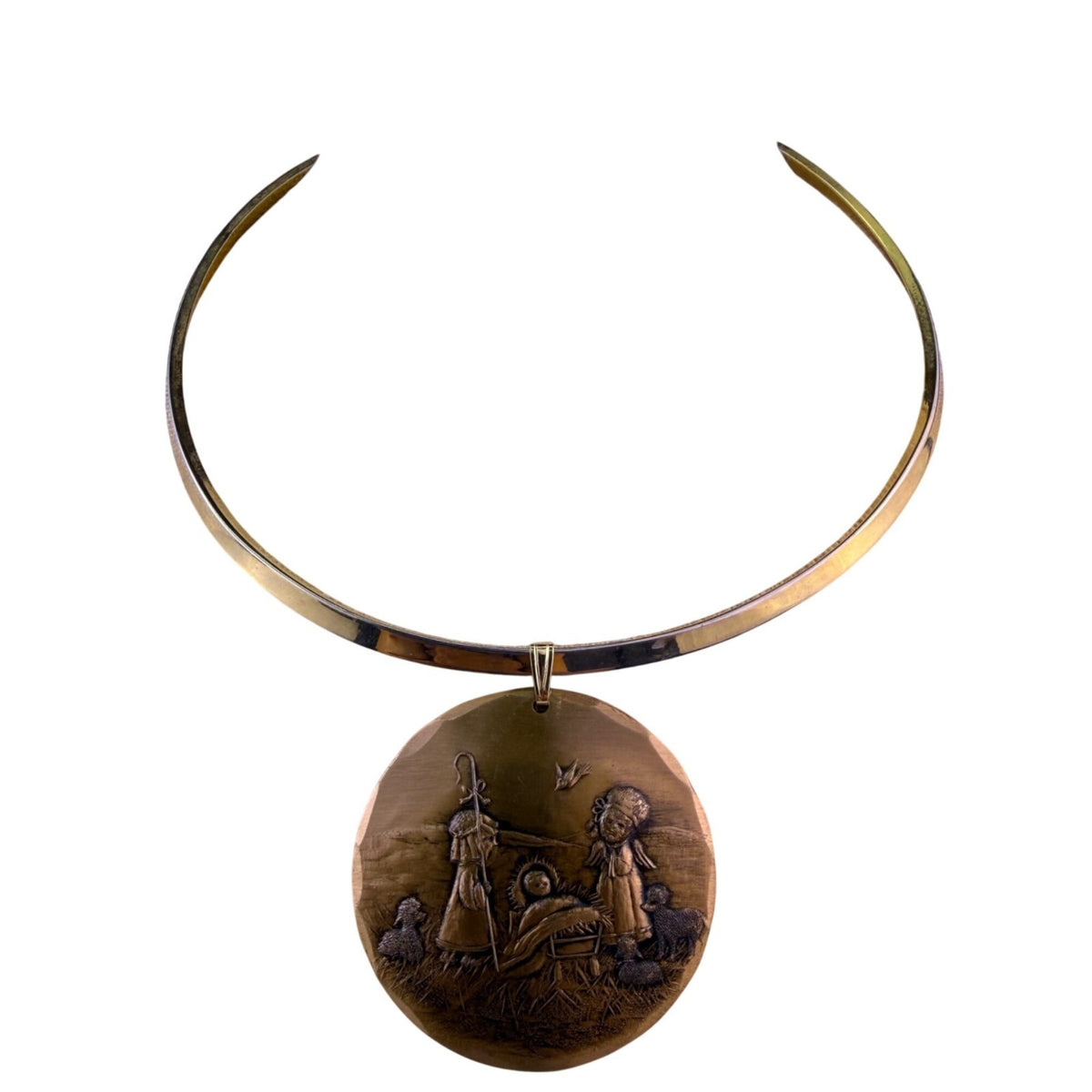 Handmade Natale Bronze Necklace Nativity Scene Pendant Artisan Design Unique