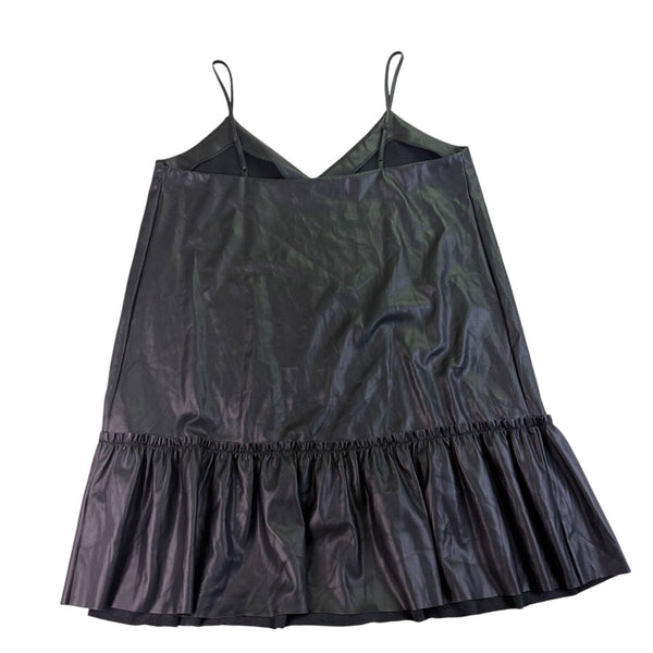 Express Womens Black Faux Leather Ruffle Hem Slip Dress Stylish Outfit Size L