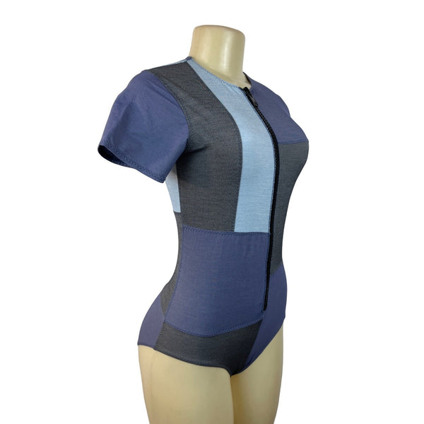 Lisa Marie Fernandez Women's Blue and Gray Zip Up Bodysuit Sz 11 (EU 45)