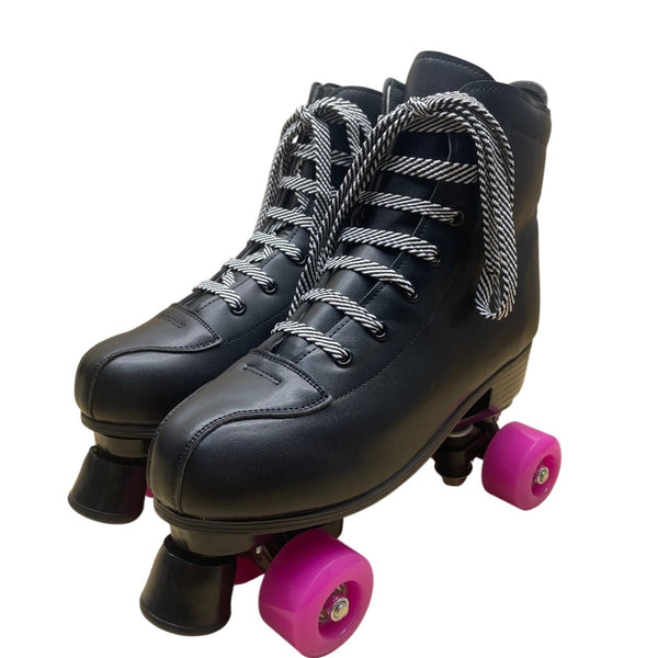 Black Unisex With Pink Wheels Lace Up High Top Roller Skates Size 42