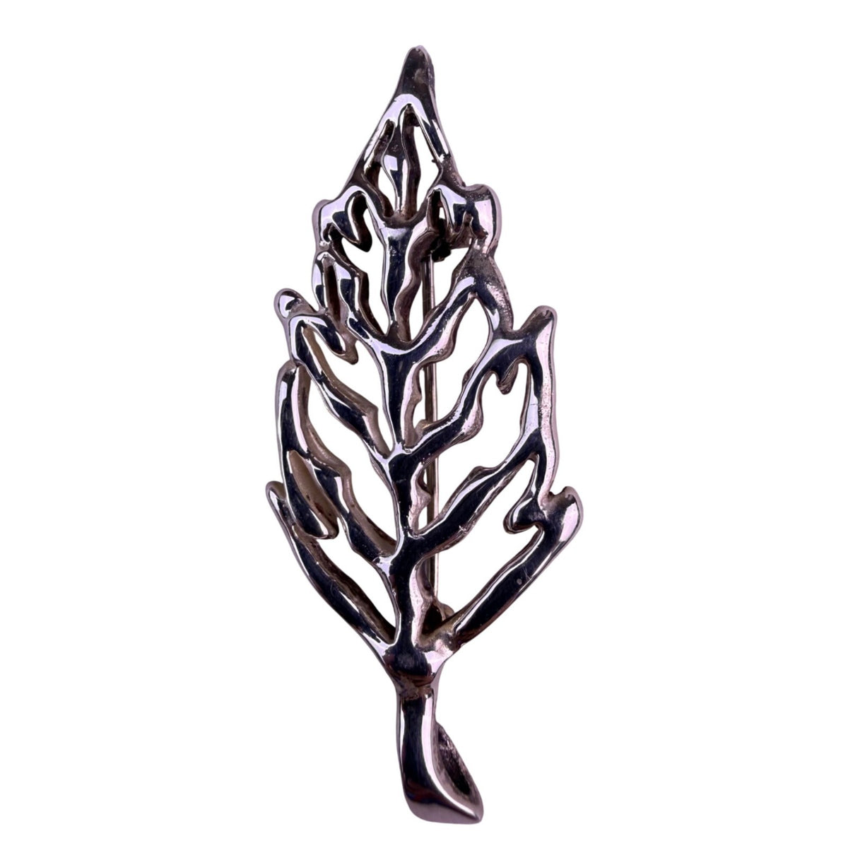 Sterling Silver 925 Womens Openwork Leaf Brooch Handcrafted Nature-Inspired
